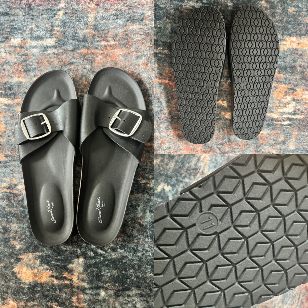 Universal Thread Black Slide Sandals with Silver Buckle 11 NWT